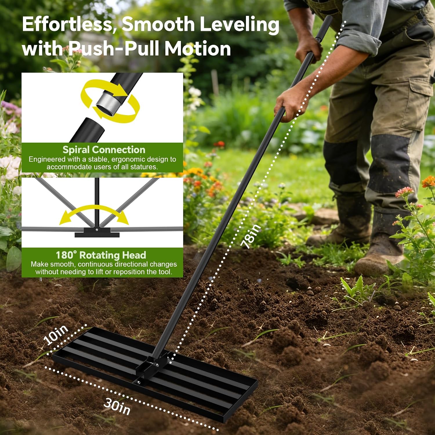 Detalle de Ergohortus Lawn Levelling Rake, 30-inch