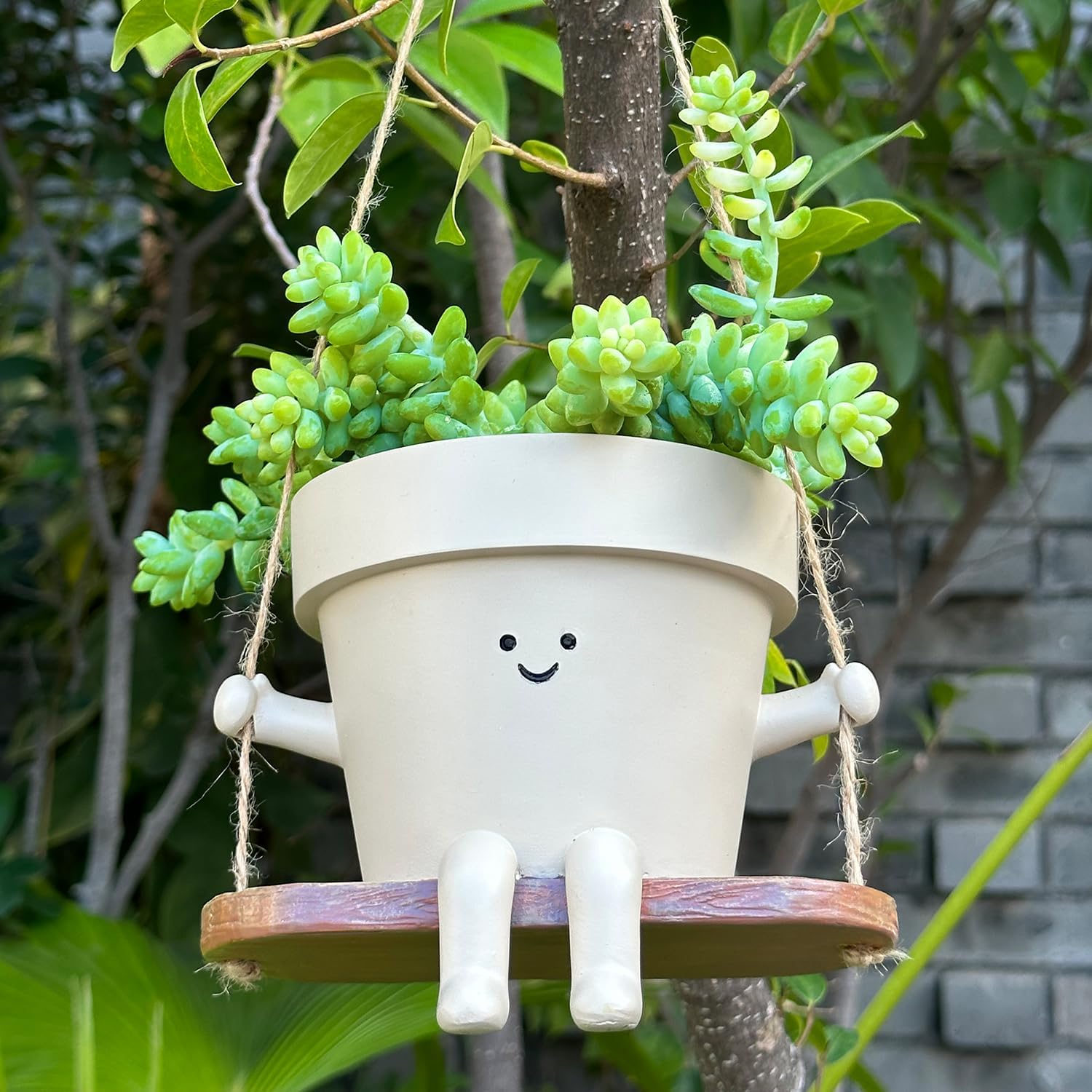 Thumbnail 5 de Hanging Planter Swing Face Plant Pot – Cute Resin Head Planter with Drainage Hole (Indoor & Outdoor)