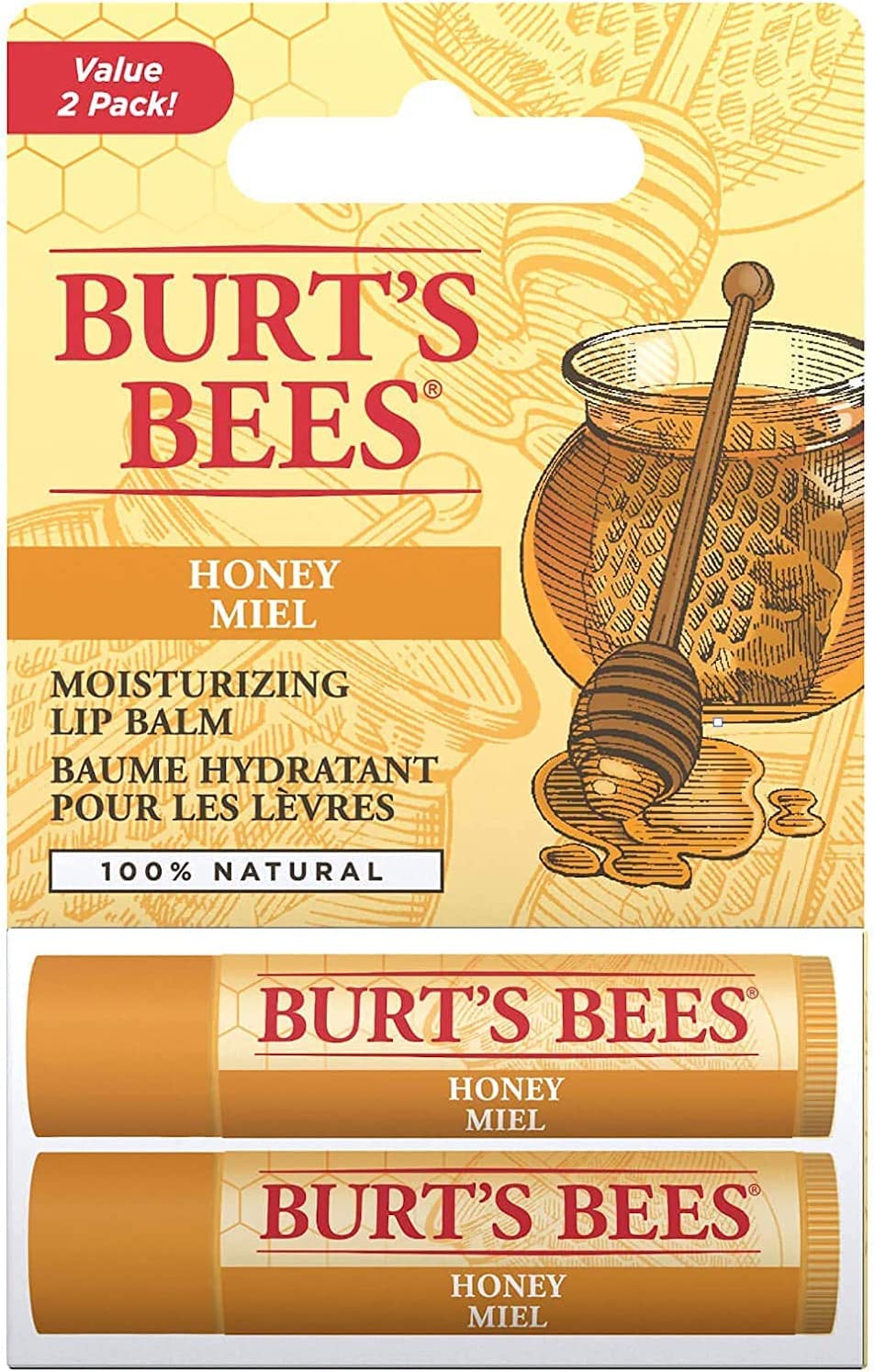 Burt's Bees Honig-Lippenbalsam 2er-Pack, 8,5 g pro Tube – 100 % natürliche Pflege
