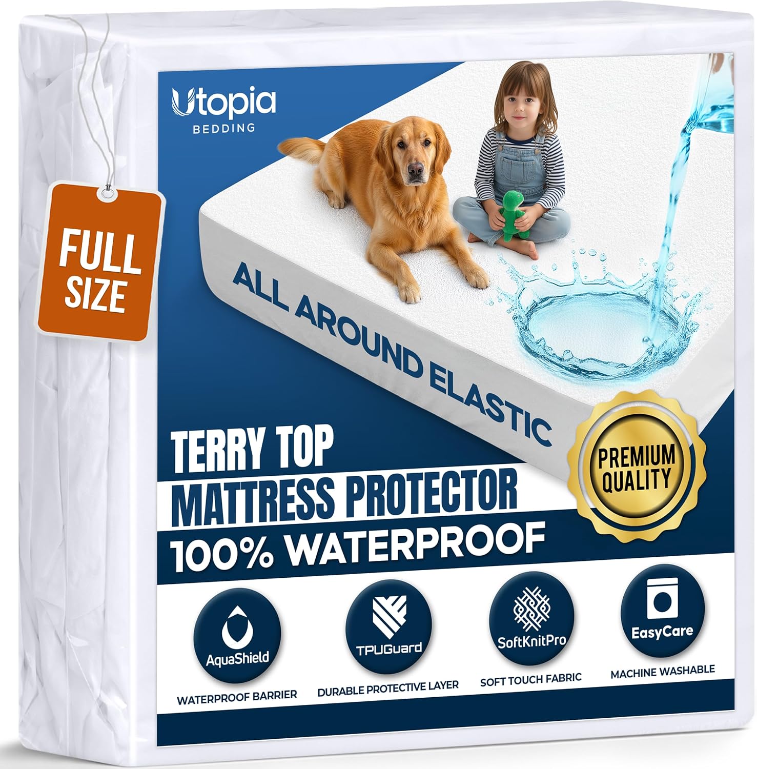 Utopia Bedding Full Mattress Protector, Waterproof Terry Top, Deep Pockets