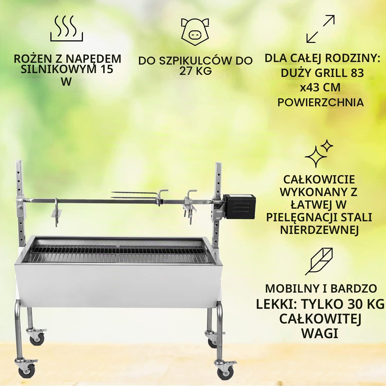 Detalle de OneConcept GQ8-SAUENLAND – grill węglowy 2 w 1 z rożnem i silnikiem