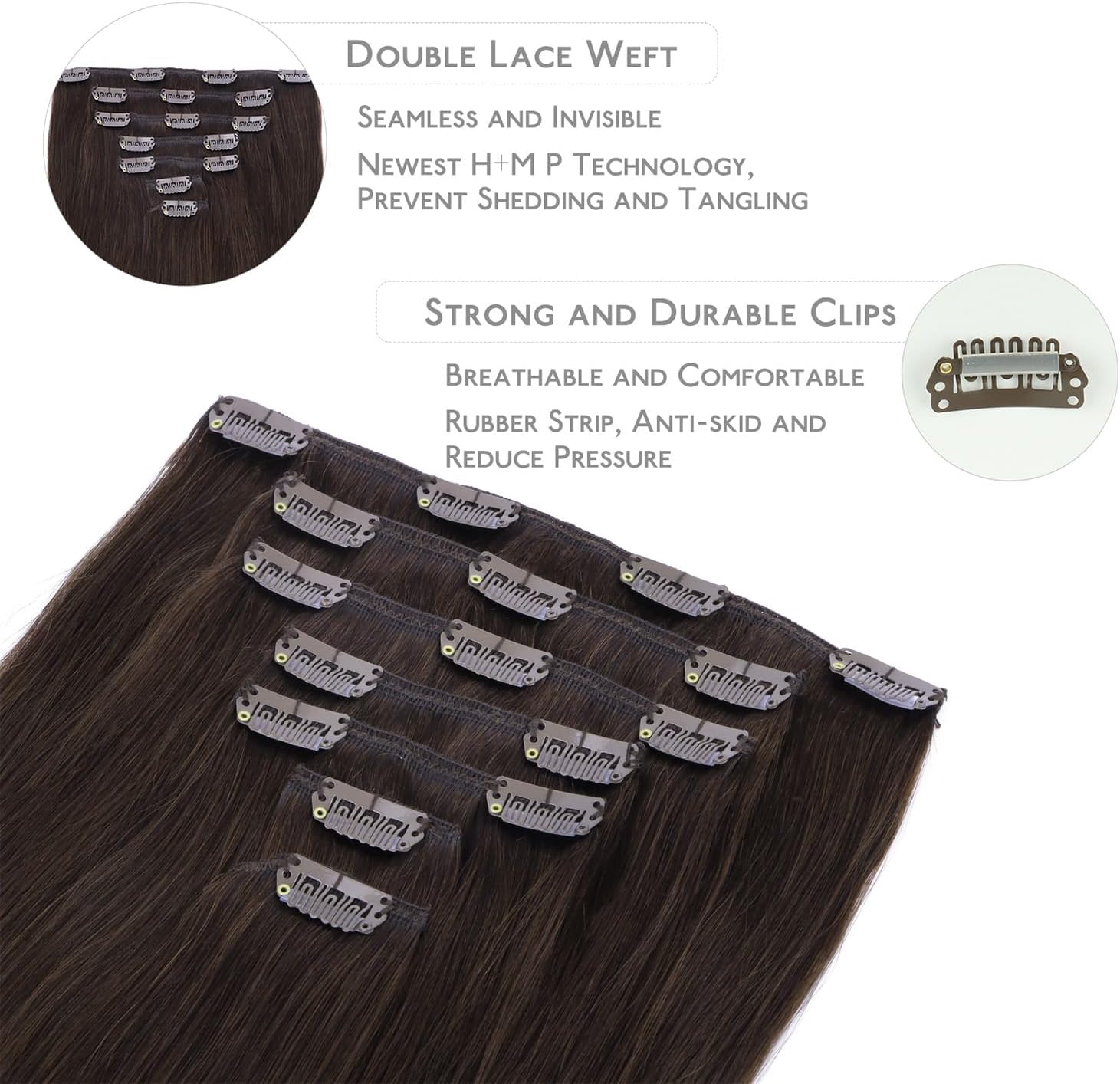 Detalle 2 de WENNALIFE Extension Capelli Veri Clip 35 cm 120 g (7 pezzi) Remy con clip