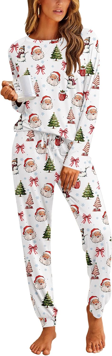 Detalle de Ekouaer EKY008387 Women's Long-Sleeve Pajama Set with Jogger Pants and Pockets