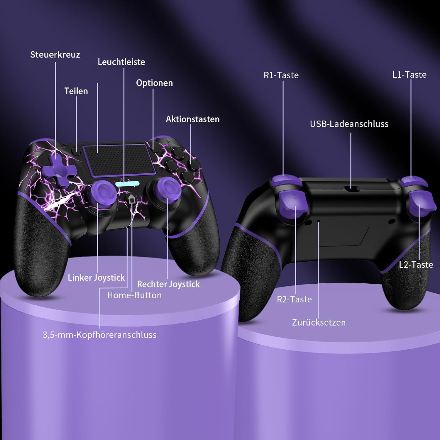 Detalle 2 de Reddening Wireless PS4 Controller lila