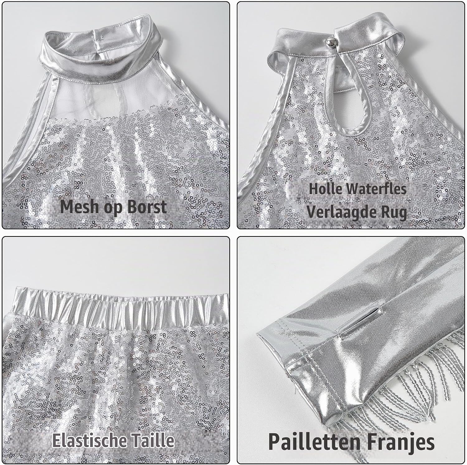 Detalle de LOLANTA paillettendansset voor meisjes met crop top, shorts en franjes