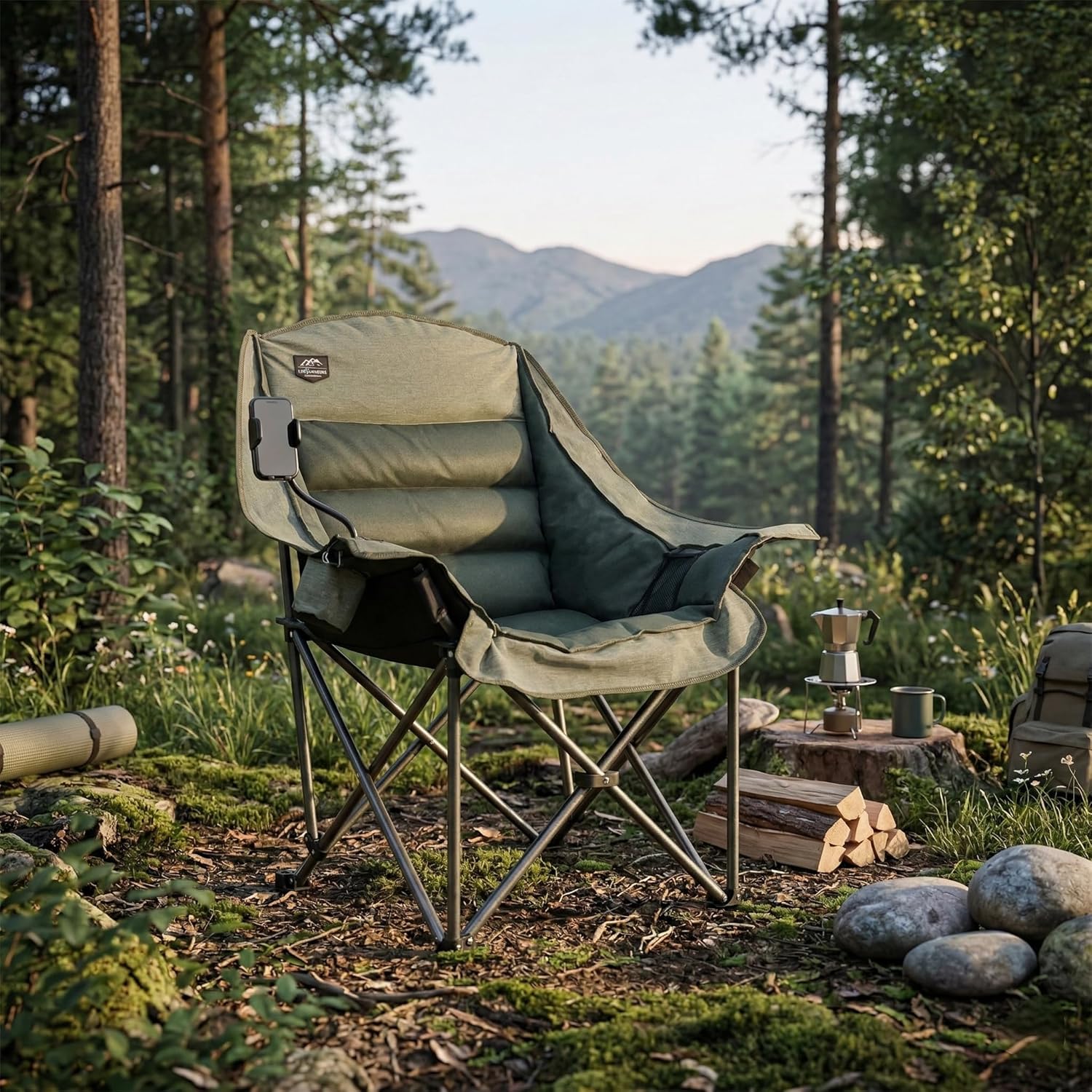 Thumbnail 1 de LANMOUNTAIN Oversized XL Folding Camping Chair: Heavy-Duty 400lb Capacity with Cup and Phone Holders