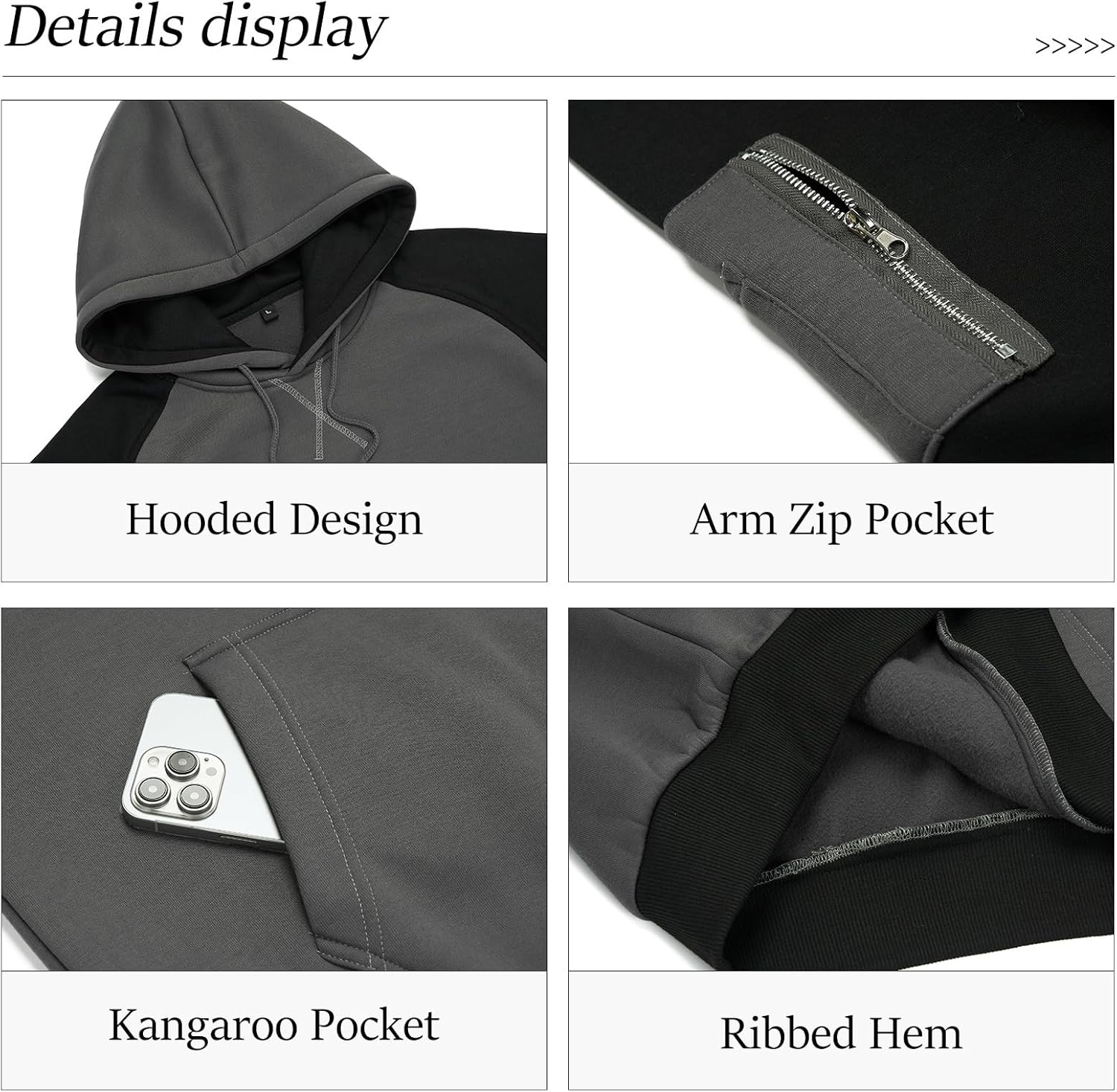 Detalle de LBL Men's Fleece Hoodie Pullover: Casual Warmth with a Contrast Hood