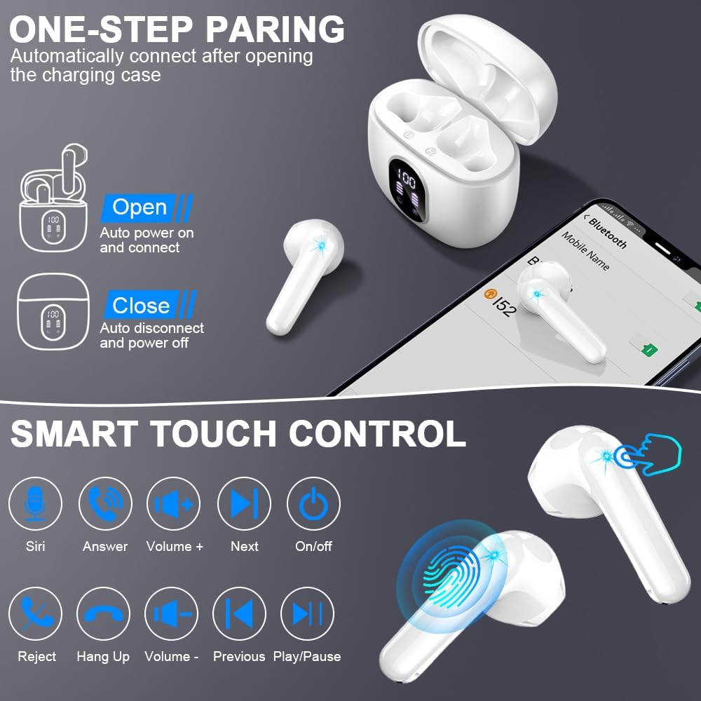 Thumbnail 5 de Wireless Earbuds Bluetooth 5.3 (ENC mic, 13mm graphene drivers, IP7) with USB‑C charging and LED display