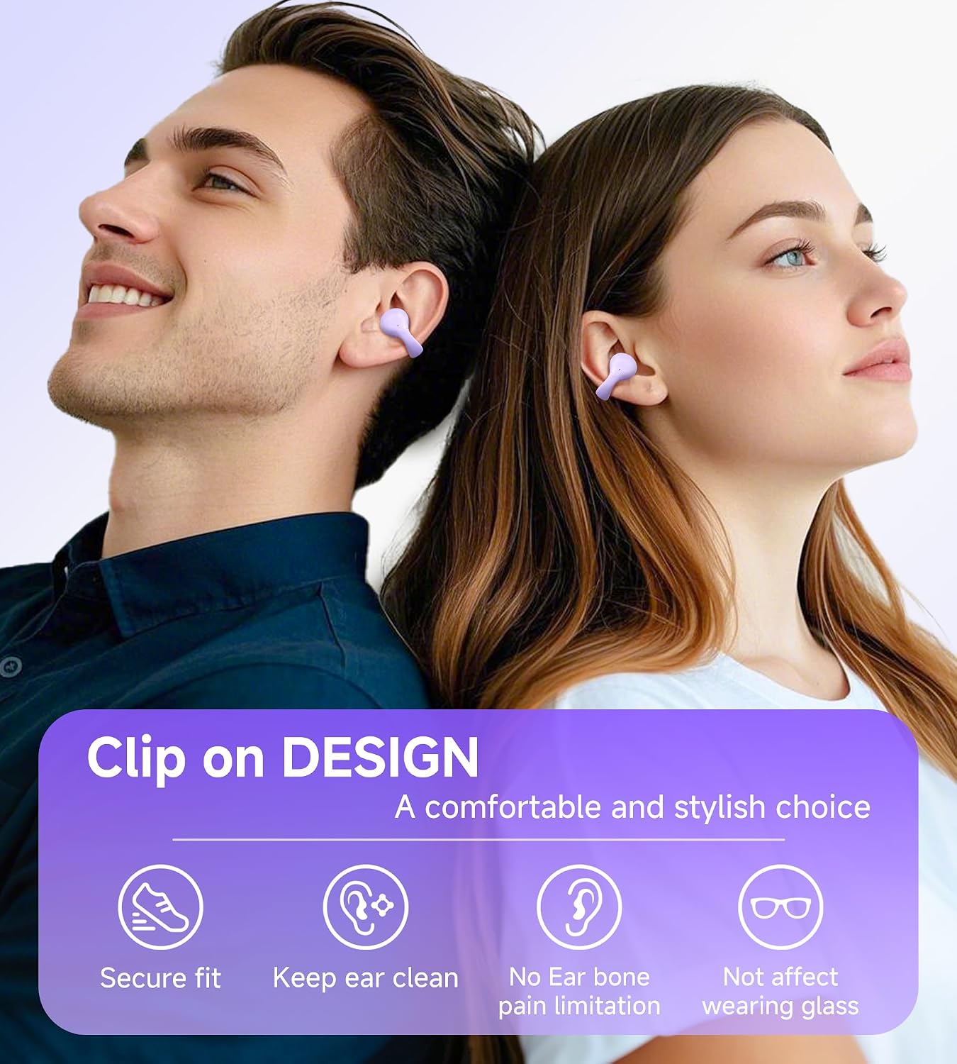 Thumbnail 1 de King Lucky i21 Open Ear Clip-On Earbuds with Mic – Bluetooth 5.3, IPX4, for Small Ears (Purple)