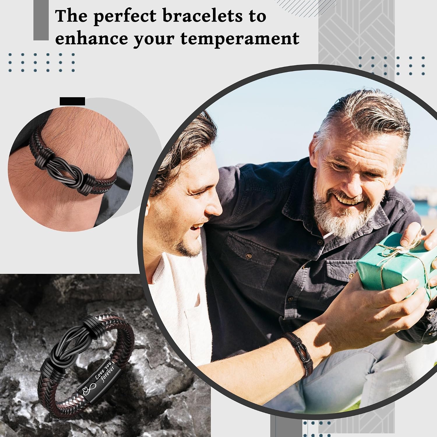 Thumbnail 5 de Leather Morse Code Bracelet 8.5 in