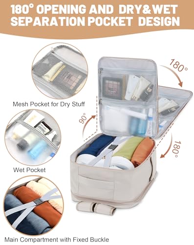 Detalle de MOCOCITO Mochila de Cabina 40x30x20 cm (30L) Beige – Impermeable, Expandible y con Trolley para Viaje