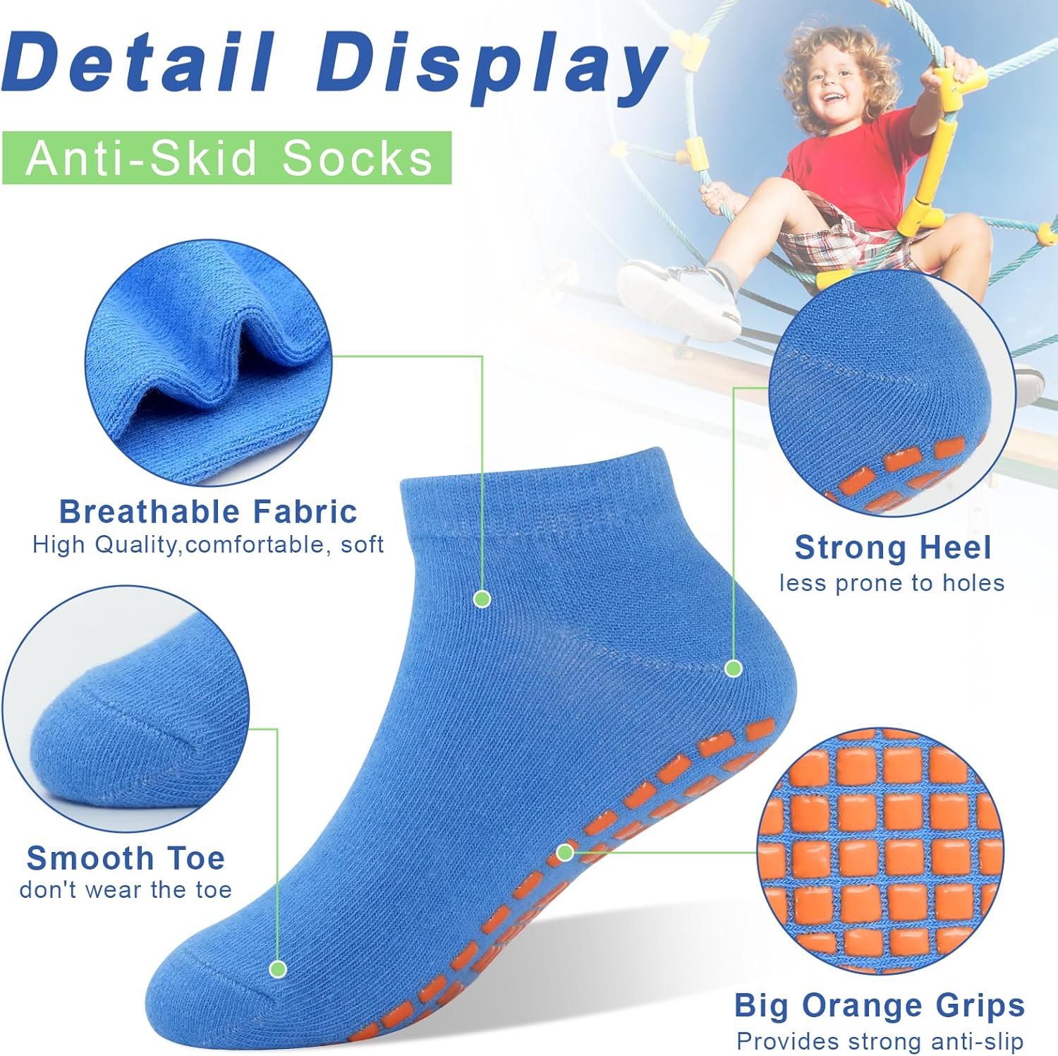 Thumbnail 4 de ARERWA Antirutschsocken Kinder Trampolin Socken – 6 Paar Rutschsocken für Kinder 2–13 Jahre