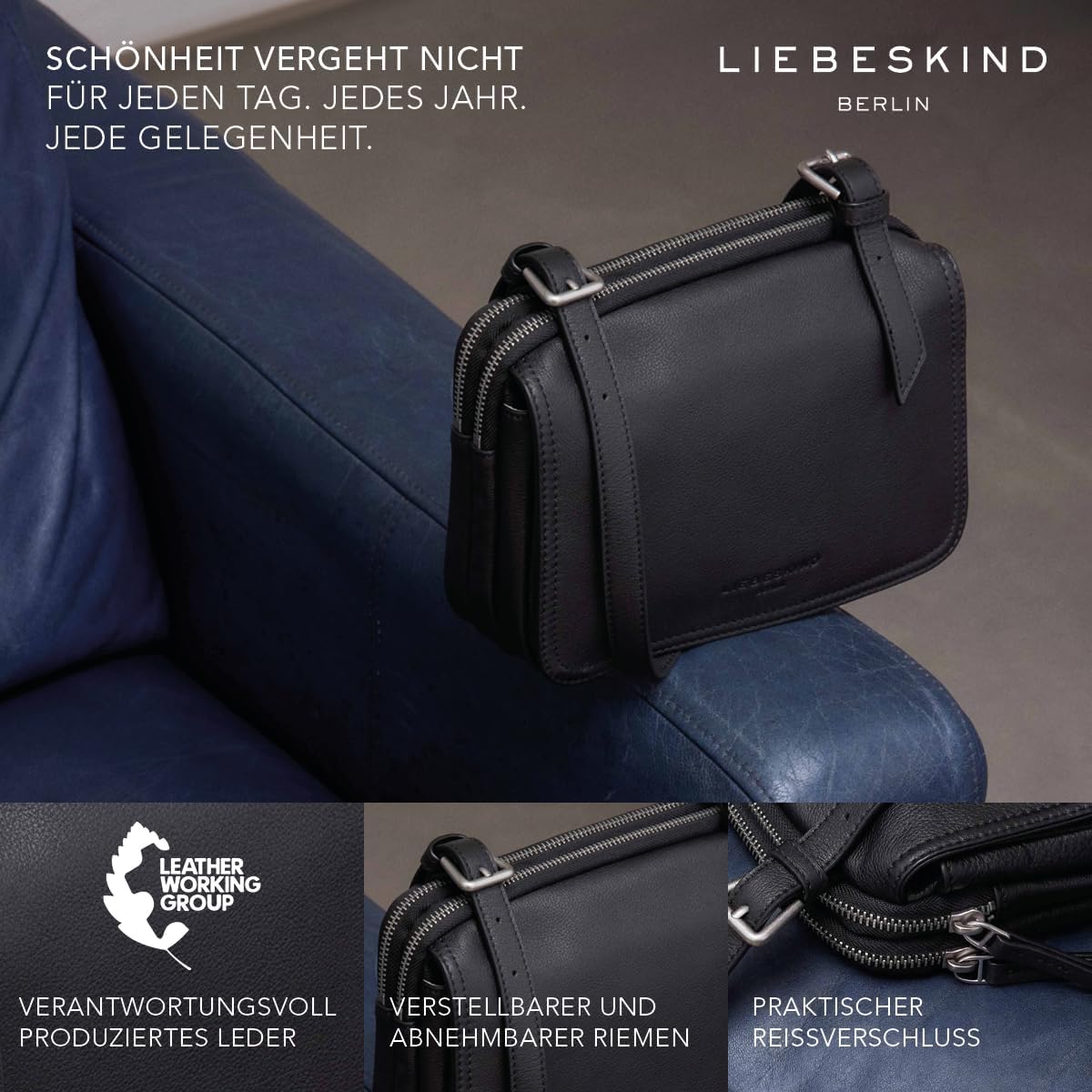 Thumbnail 2 de Liebeskind Berlin Umhängetasche Luka – Crossbody aus Leder mit verstellbarem Schulterriemen und Reißverschlussfächern