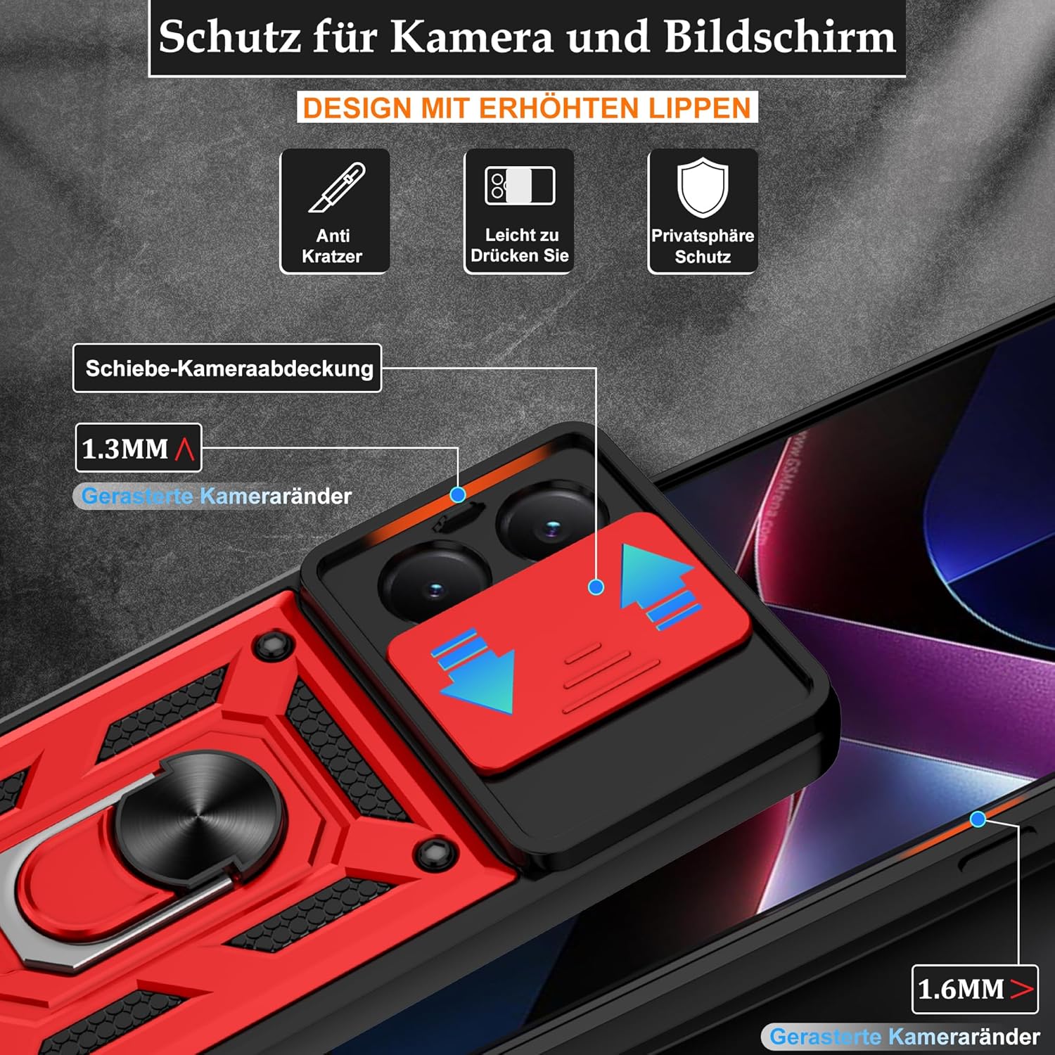 Thumbnail 2 de Jshru Hülle für Xiaomi Poco X7 Pro – 360° Stoßschutz mit Rotem Design, inkl. 2 Schutzfolien