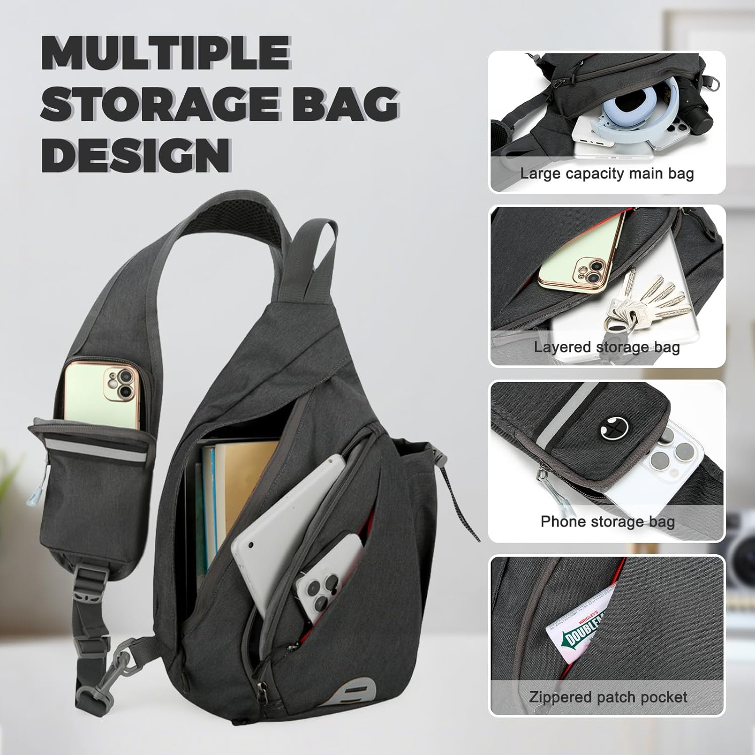 Detalle 2 de Aucuu Sling Rucksack – Kleine Brusttasche Sling Bag für Alltag, Wandern und Reisen