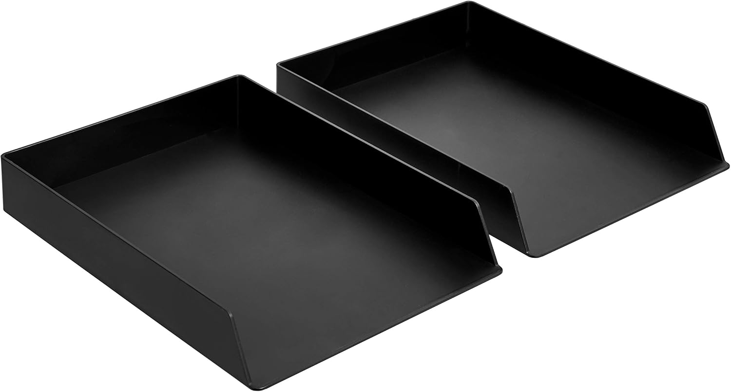 Amazon Basics Organiseur Rectangulaire en plastique – Lot de 2 corbeilles à courrier Noir (33 x 24,6 x 5,6 cm)