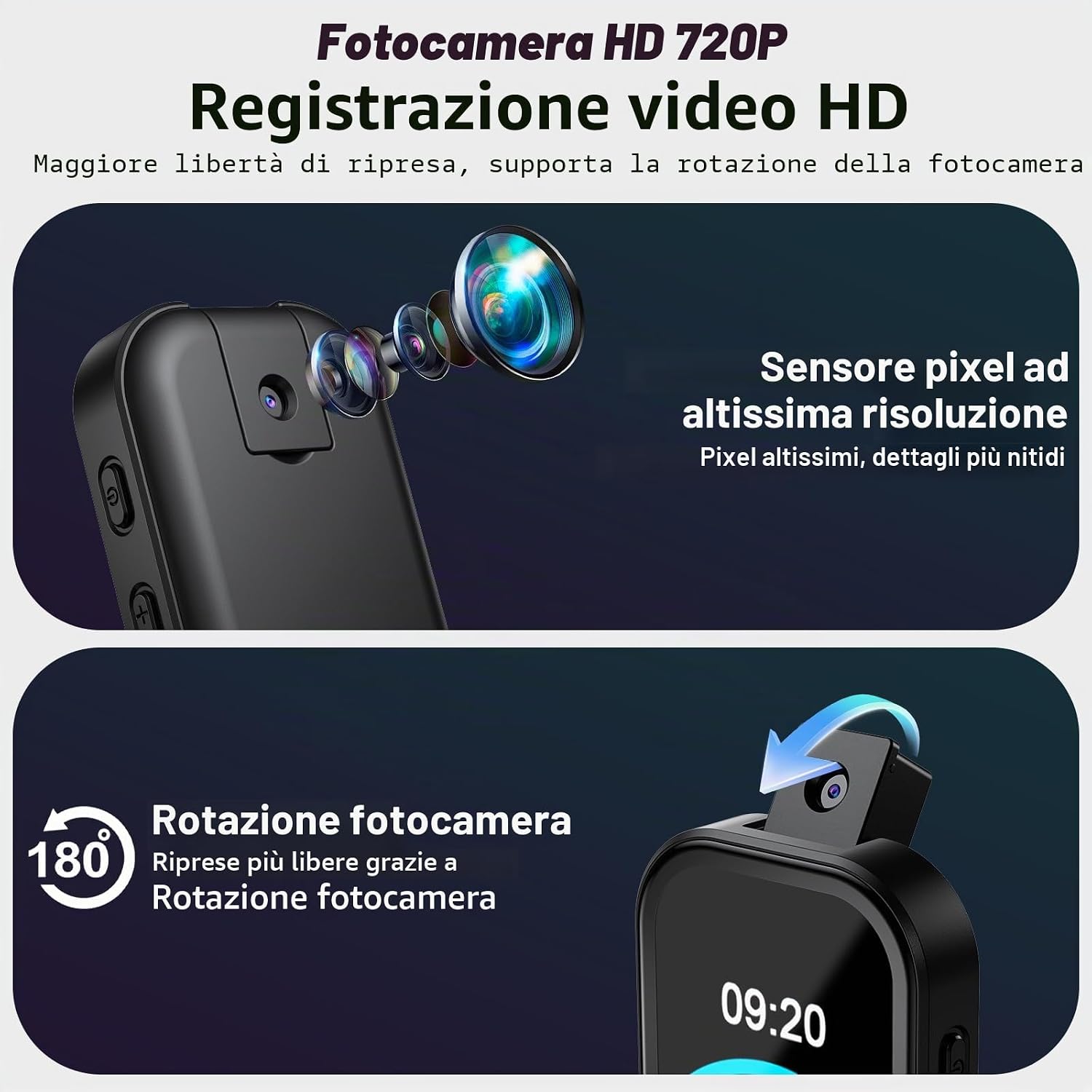 Detalle de 64GB Lettore MP3 Bluetooth 5.4 con fotocamera apribile a 180° — HD, FM e pedometro