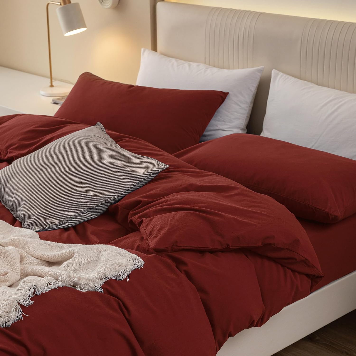 Detalle de JIYUAN Super Queen Washed Cotton Duvet Cover Set with Linen-Feel Texture