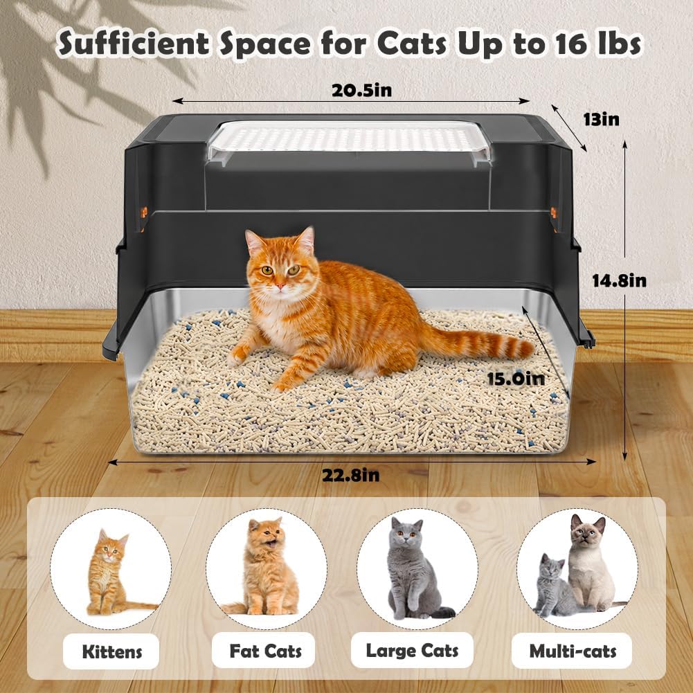 Detalle 2 de Vivifying XL Stainless Steel Cat Litter Box with Lid, Side Entry, Black
