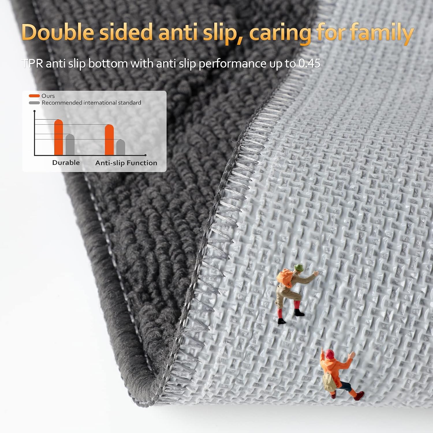 Detalle de Biscpro Door Mat 50x150cm – indoor washable dirt-trapping entrance rug with non-slip TPR backing (Dary Gray)