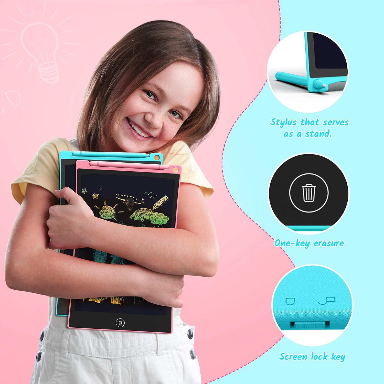 Detalle 2 de TECJOE 10 Inch 2 Pack LCD Writing Tablet for Kids: Mess-Free Doodle Boards for Travel and Learning