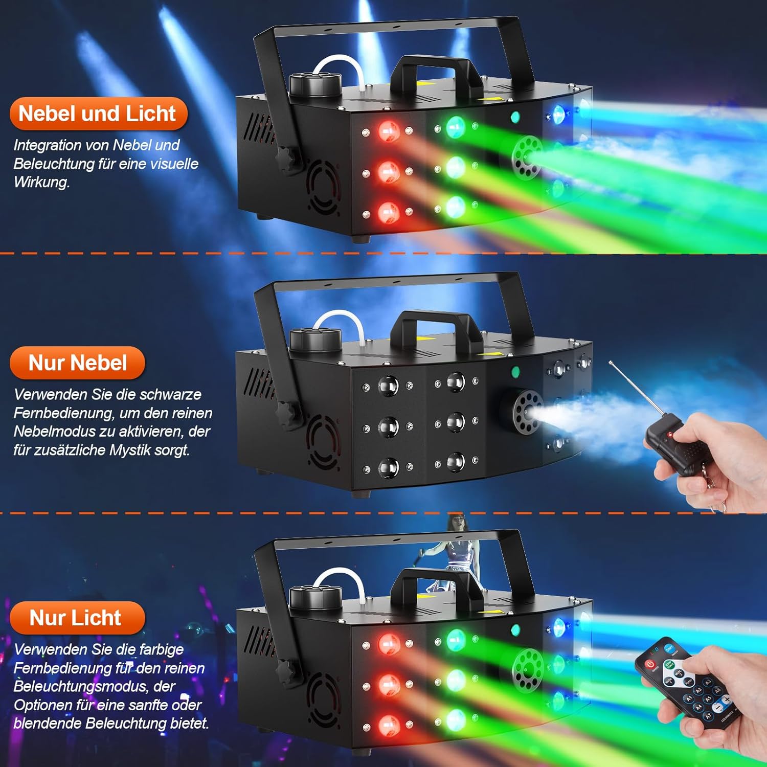 Detalle de Hakuta Nebelmaschine mit DMX und Lichtstrahlen-Effekt, 12 LED + Funkfernbedienung