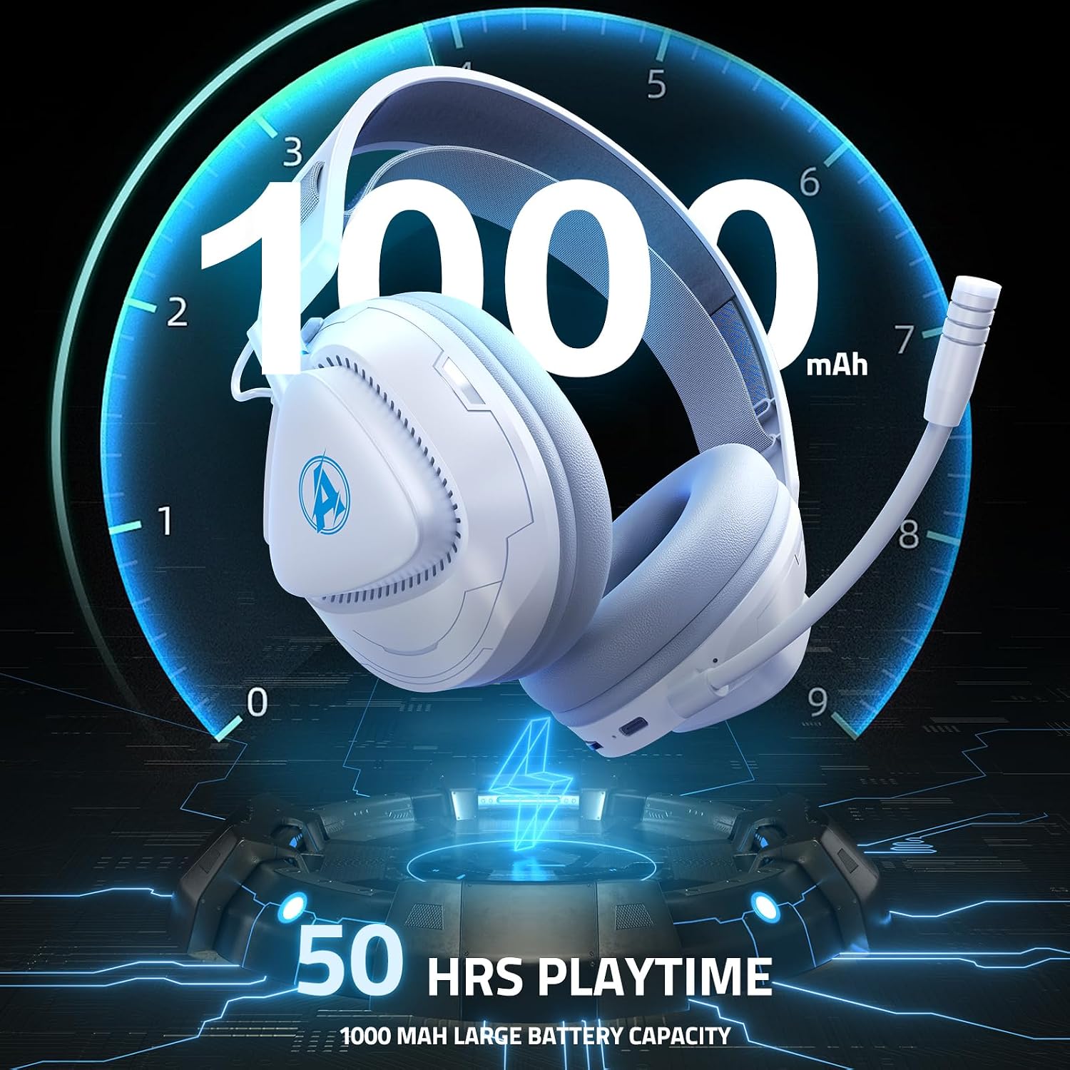 Detalle de Awinnasey PH3 Kabelloses Gaming Headset – 3D Surround, 50 Stunden Akku, Hellblau (PS5/PS4/PC)