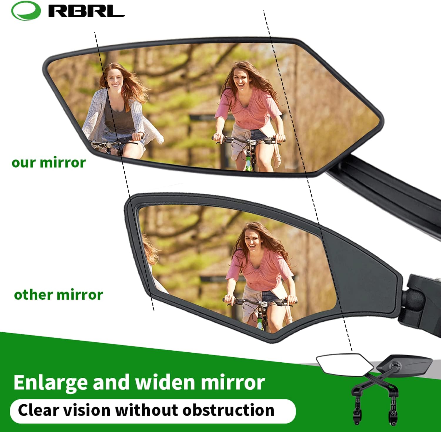 Detalle de RBRL Large Lens Explosion-Proof Bike Mirror Pair with 360° Adjustment for Handlebars