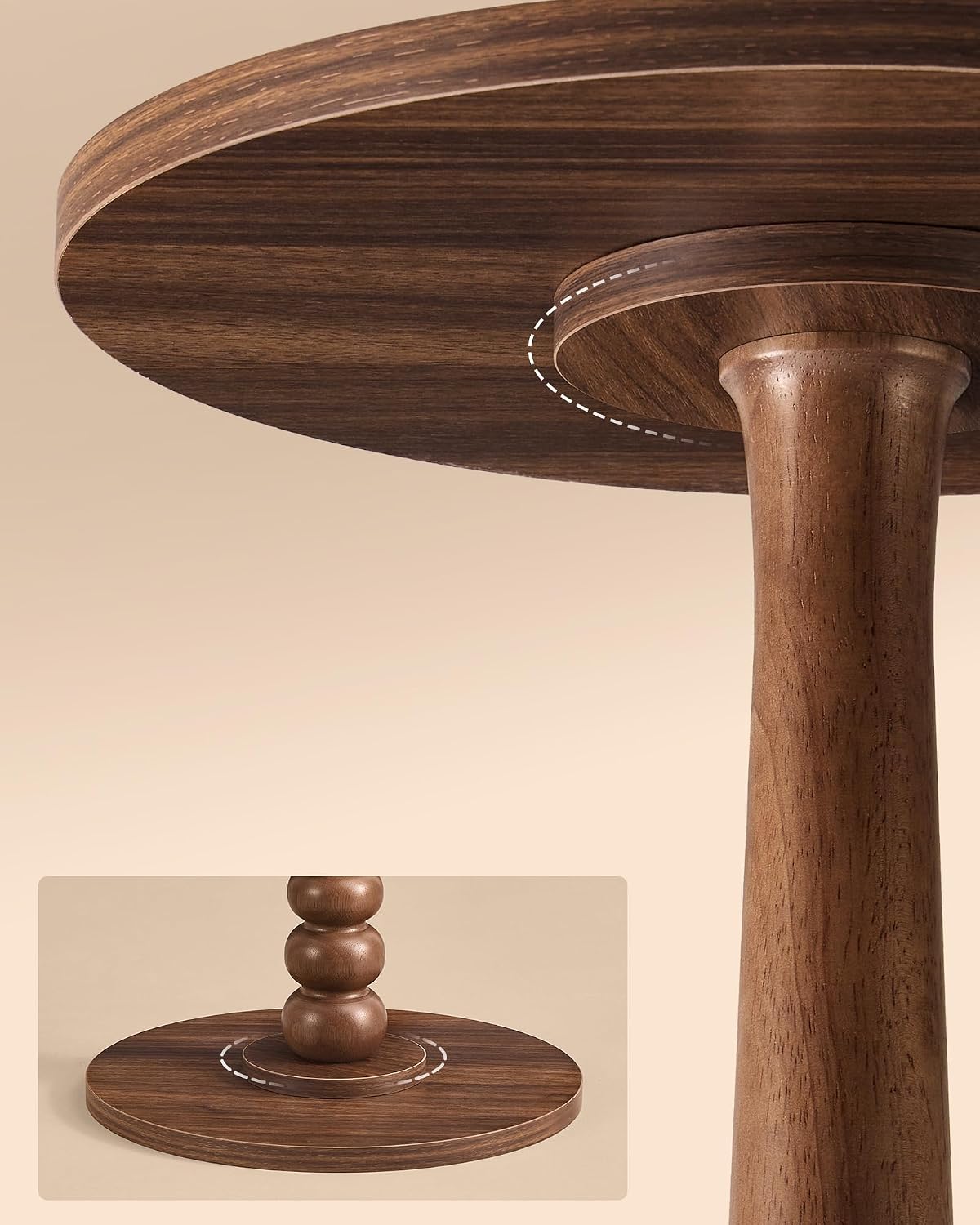 Detalle 2 de VASAGLE MARIEL Collezione – Tavolino Rotondo in Legno, stile rustico, Ø30 cm × 55 cm