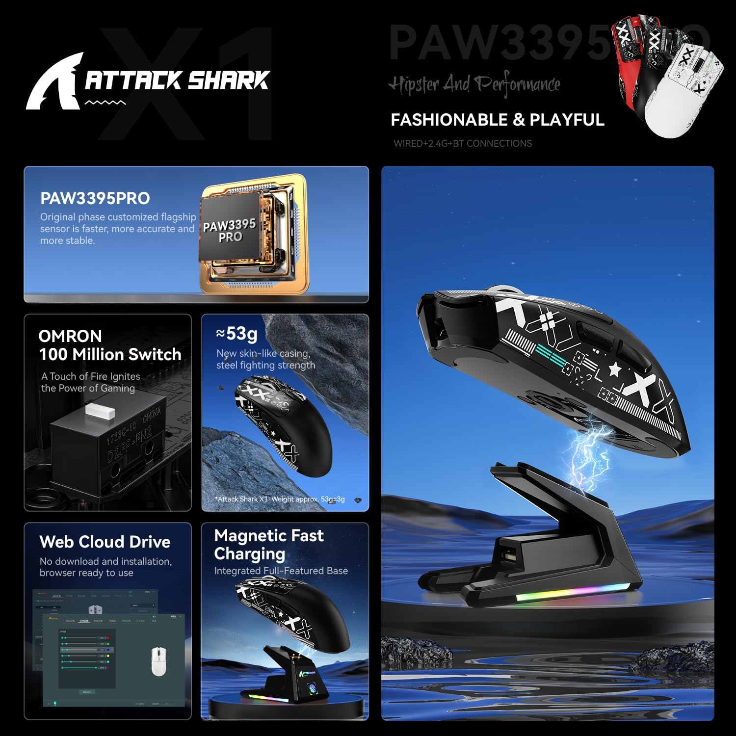Thumbnail 3 de Attack Shark X1 Gaming Mouse 40000 DPI