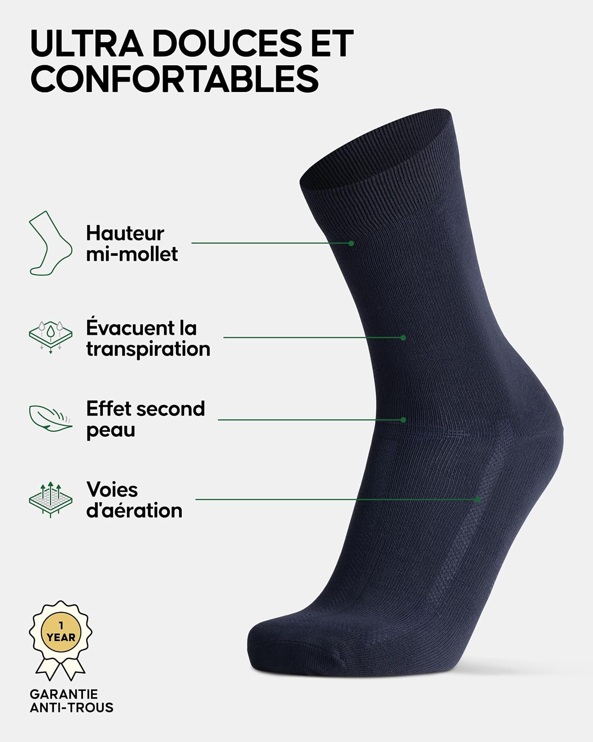 Detalle de DANISH ENDURANCE Chaussettes en Bambou Unisexe – Lot de 6, respirantes et douces pour l’été