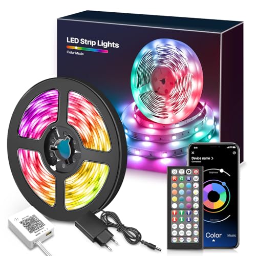 Detalle de Mexllex Ruban LED 15M RGB – Bande LED Bluetooth, Télécommande IR et APP, éclairage décoratif performant