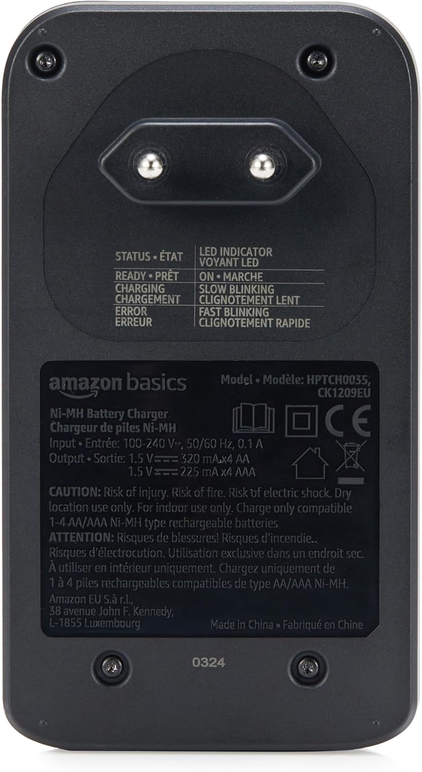 Detalle 2 de Amazon Basics Chargeur de piles NiMH à 4 emplacements – prise européenne, noir