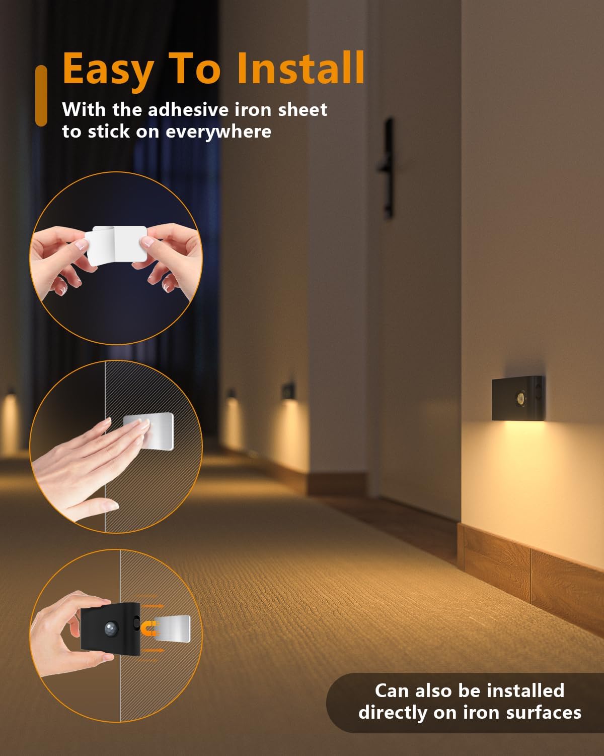 Thumbnail 5 de WILLED Nachtlicht Schwarz mit Bewegungsmelder – Wiederaufladbar, 6er Pack, batteriebetrieben für Treppen, Schlafzimmer, Flur
