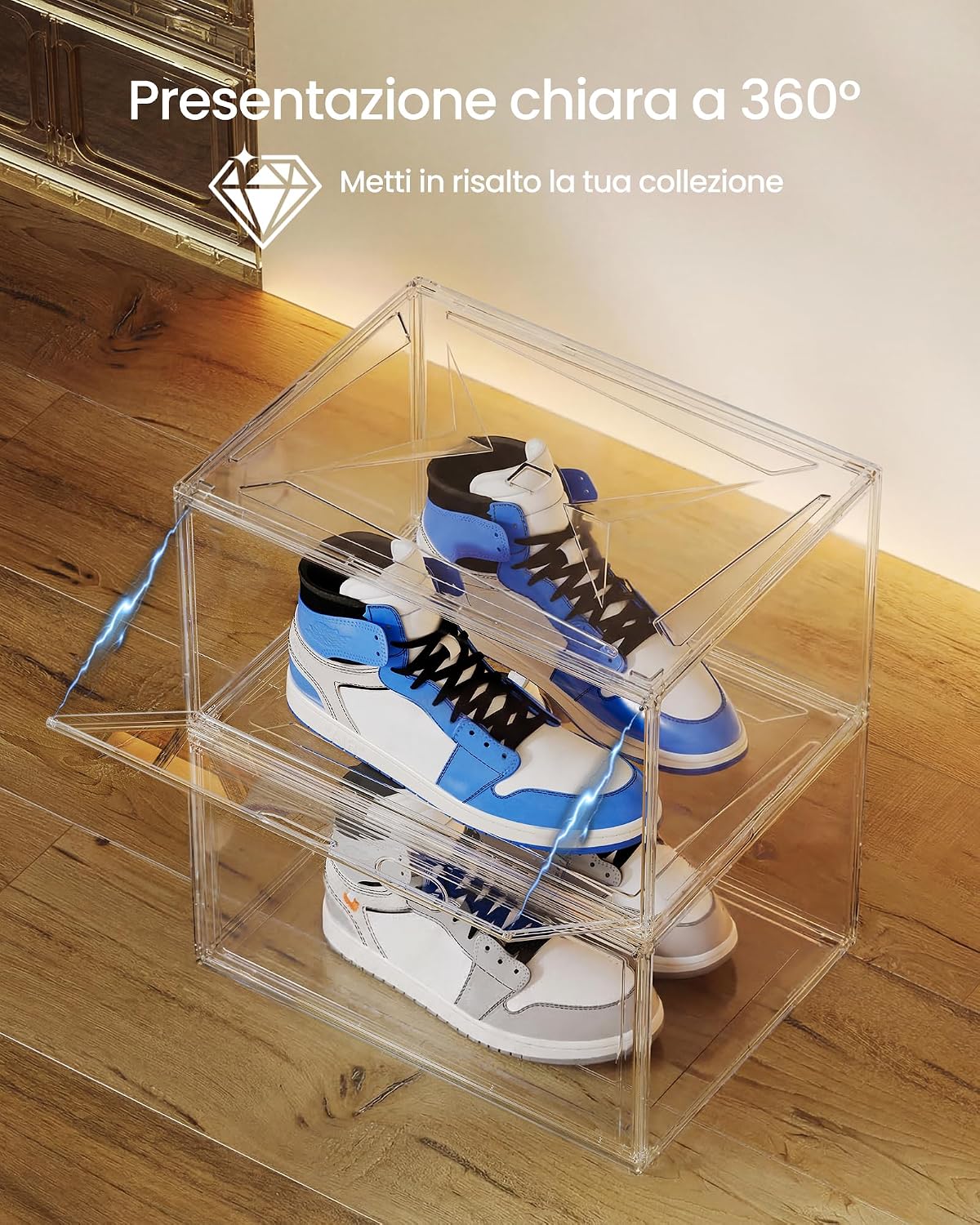 Detalle de SongMics Scatole per Scarpe Impilabili Trasparenti LSP703WH02 – Set da 3