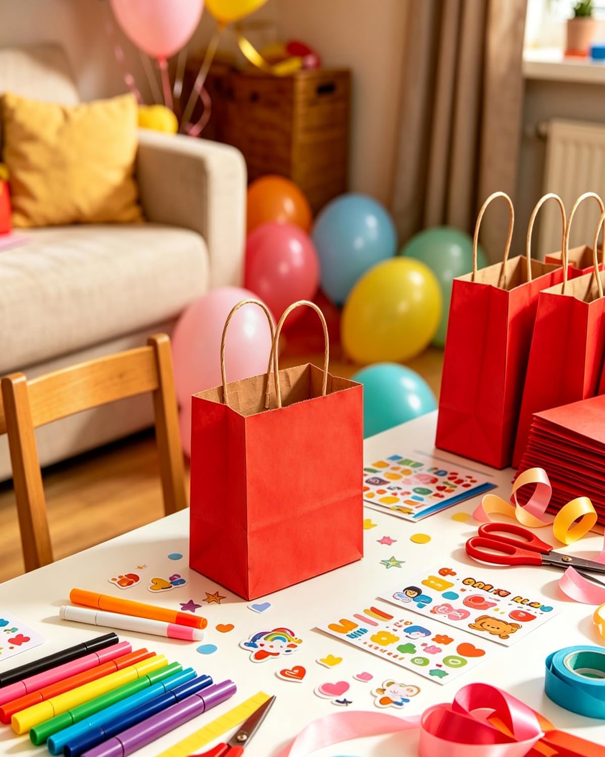 Thumbnail 6 de Gcardist 32Pcs Kraft Geschenktüten mit Griffen 21x15x8cm in Rot – Umweltschonende Mehrfachverwendung