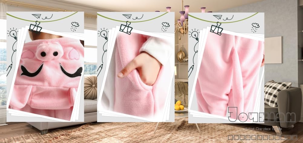 Detalle 2 de Joyxiam Kids Pig Onesie Pajamas, Flannel Costume with Buttons and Pockets