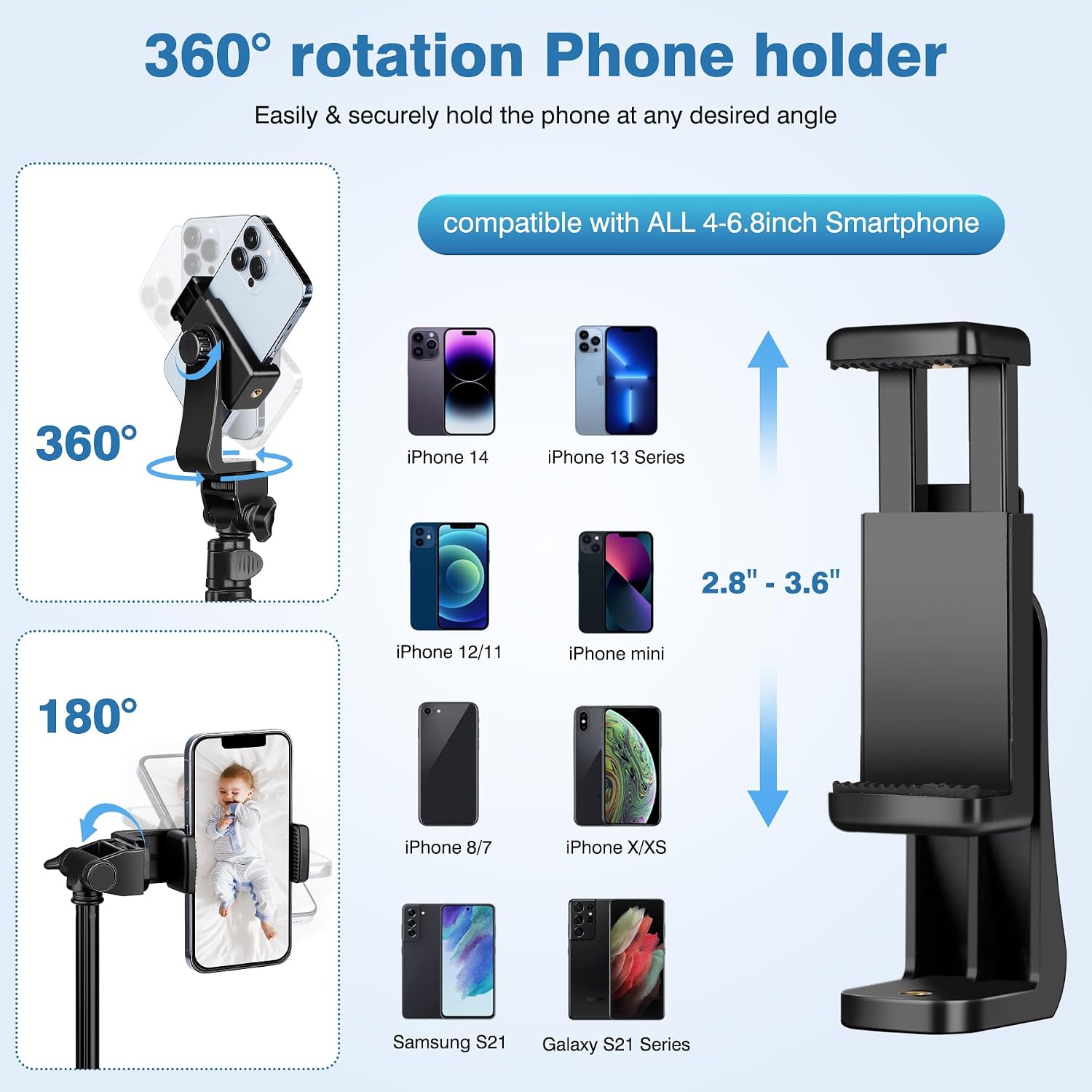 Detalle de Victiv Tripod 70-Inch Phone Tripod with Remote, Holder, and 2-in-1 Design