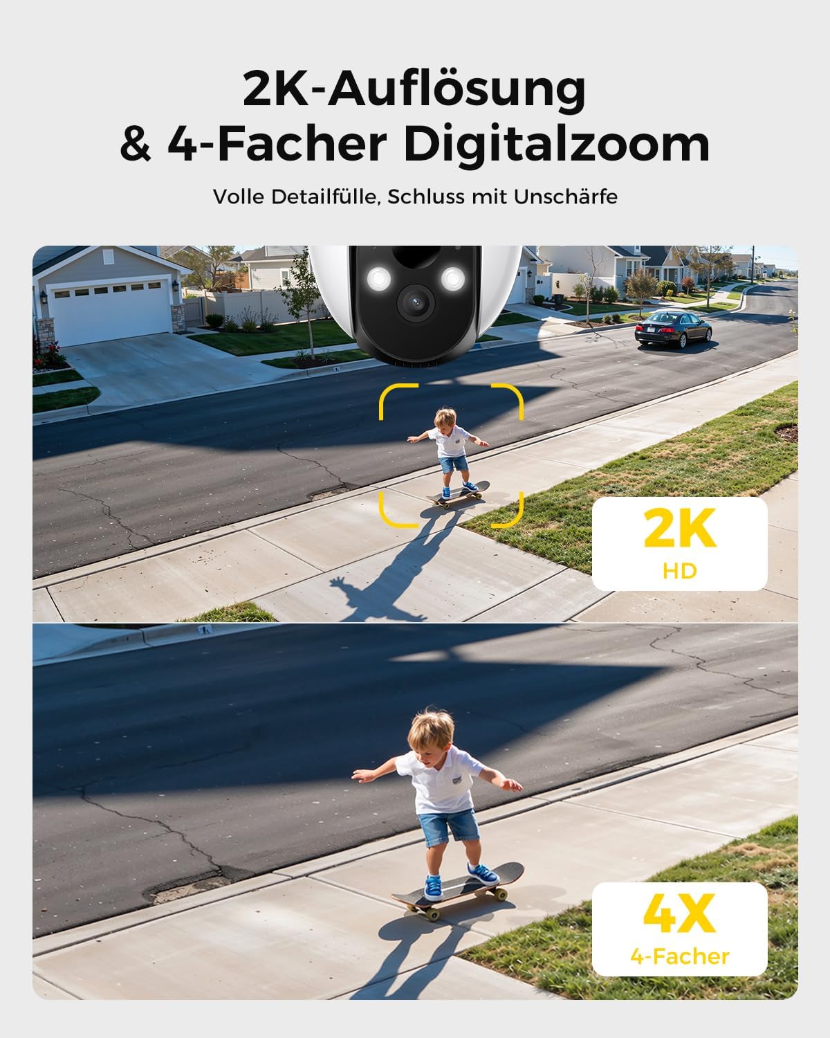 Detalle de Socheerfull 2K Überwachungskamera Außen Solar – kabellose 2,4 GHz WLAN Kamera mit Integriertem Solarpanel, 350° Rundum-Überwachung, KI-Erkennung, Farbnachtsicht und 2-Wege-Audio