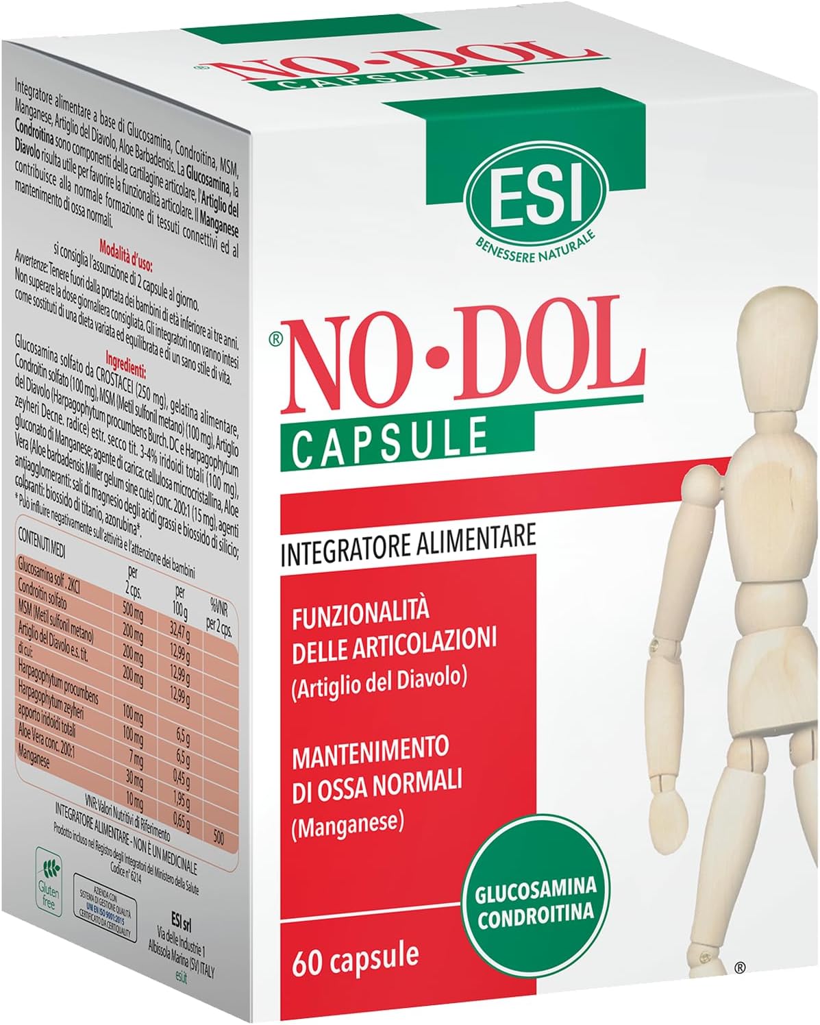 Detalle de No-Dol Capsule ESI 60 Capsule: integratore articulazioni con glucosamina, manganese e Artiglio del Diavolo