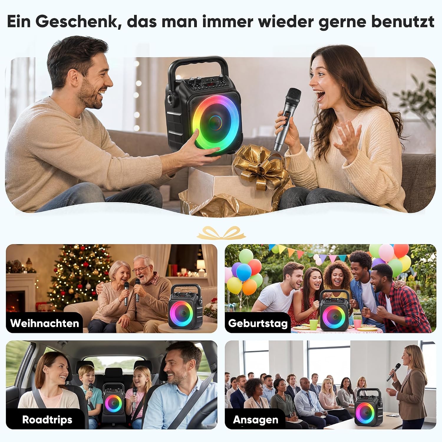 Thumbnail 6 de Singingmate Karaoke Maschine mit 2 kabellosen Mikrofonen – tragbare Karaoke Box, Bluetooth Lautsprecher, TV-kompatibel
