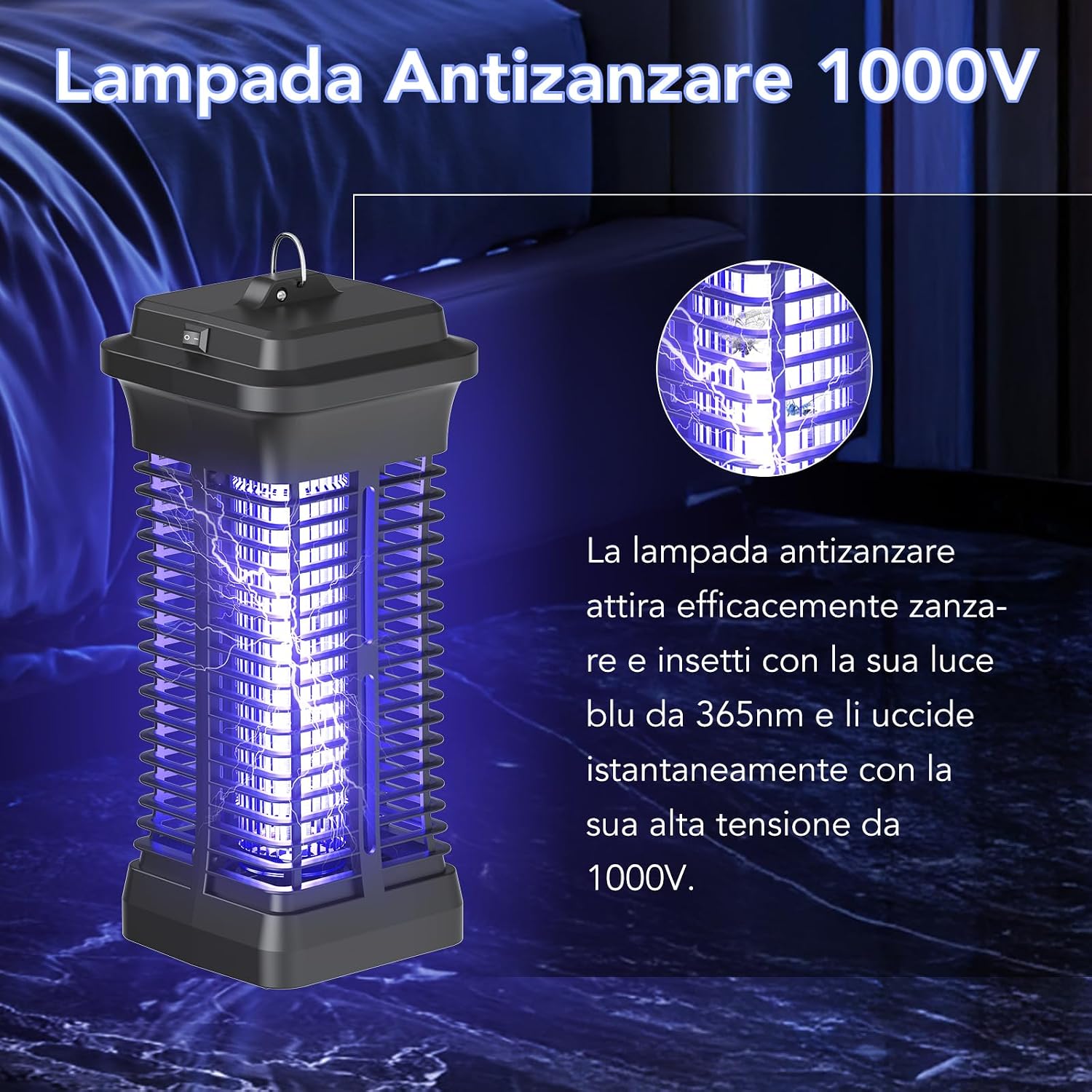 Detalle de Lampada Antizanzare Elettrica 6W con Zanzariera UV 1000V per Interni