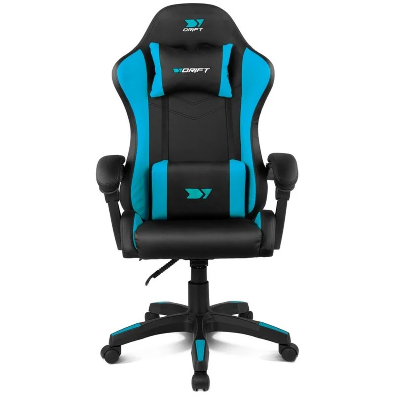 Detalle de Silla Drift DR35 Gaming Negra/Azul con respaldo reclinable y cojines lumbar y cervical