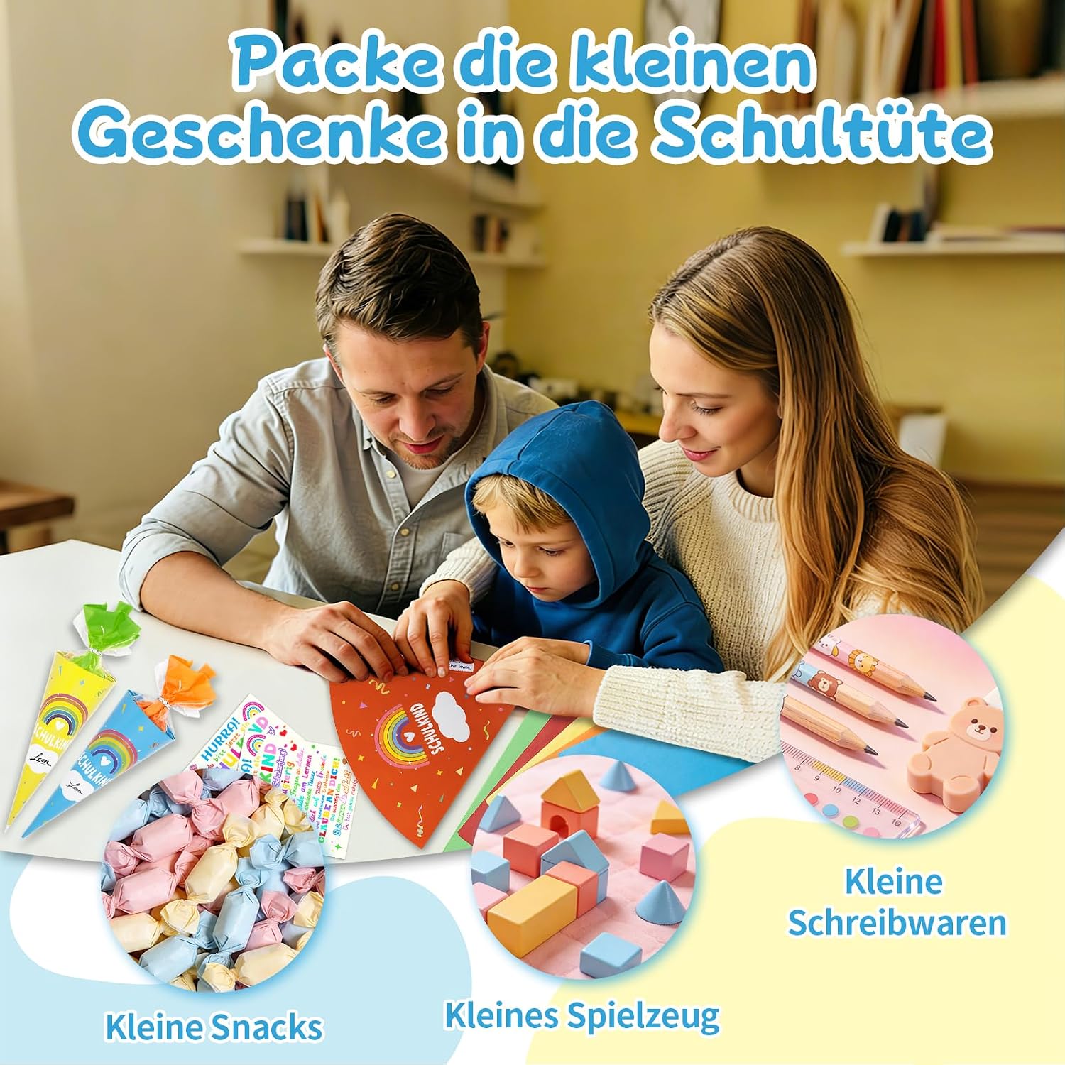 Detalle de WAMIOKAGRO 10er-Set Kleine Schultüten – Mutkarten & Bastelset für Einschulung
