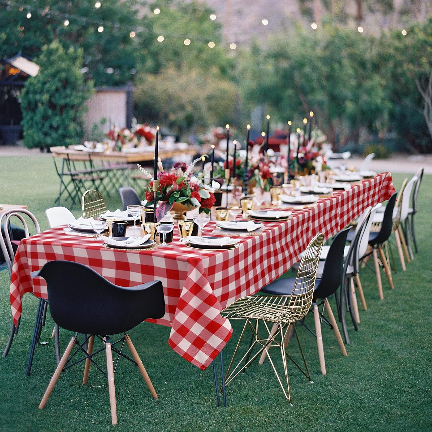 Thumbnail 1 de Hiasan Checkered Tablecloth Rectangle (Red & White Gingham) — Waterproof, Wrinkle-Resistant Polyester, 52 x 70 Inch