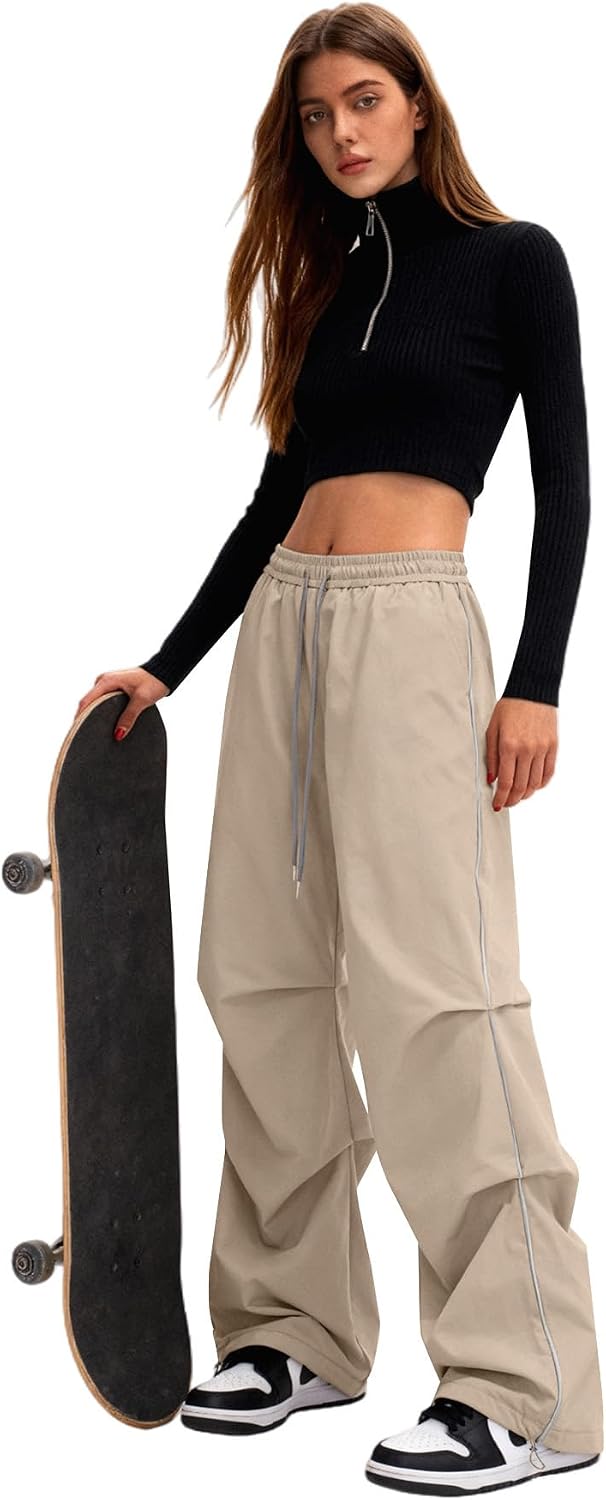 Detalle 1 de Bakyarder Women’s Y2K Parachute Pants, Wide Leg with Adjustable Drawstring Waist