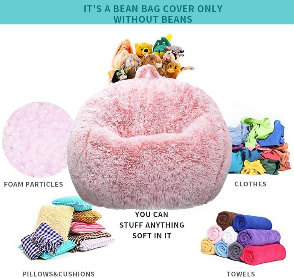 Thumbnail 2 de Kisoy KQ-001DPinkL Stuffed Animal Storage Bean Bag Cover, Faux Fur, Dusty Pink