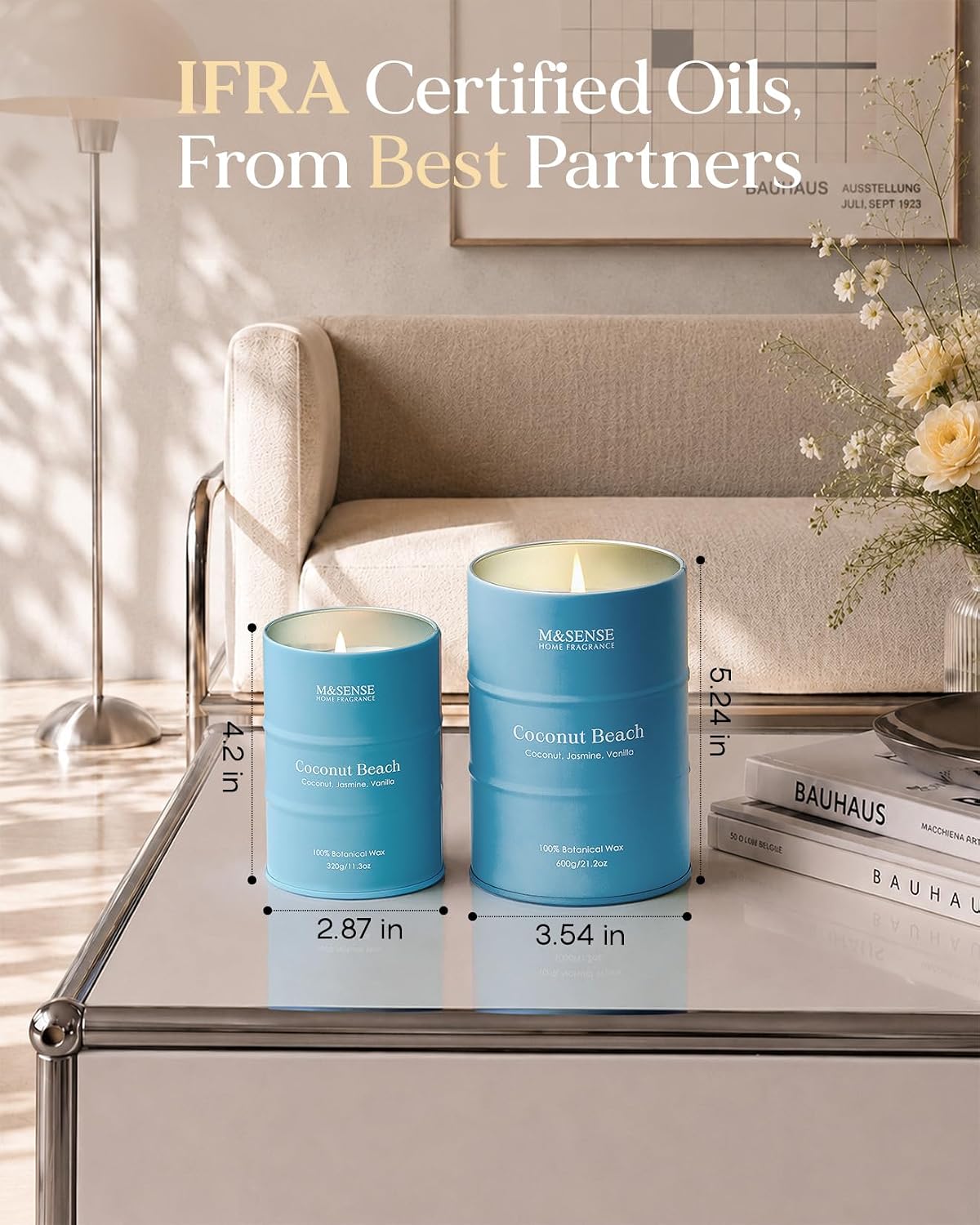 Detalle 2 de M&SENSE Coconut Beach Scented Candle, 21.2 oz Soy Blend Wax