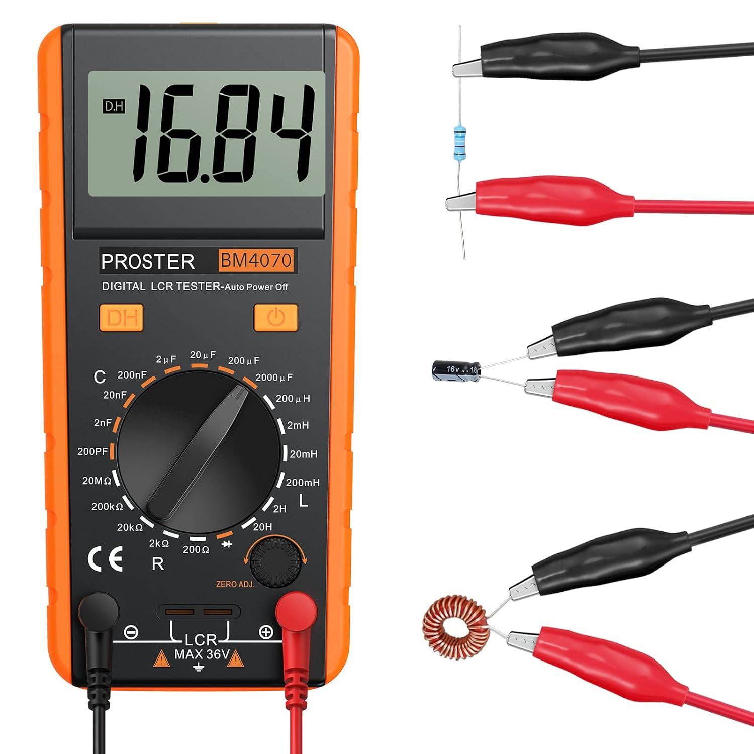 Detalle de Proster LCR-Messgerät LCR-Multimeter Tester – Präzise Messung von Kapazität, Widerstand und Induktivität (Rot)