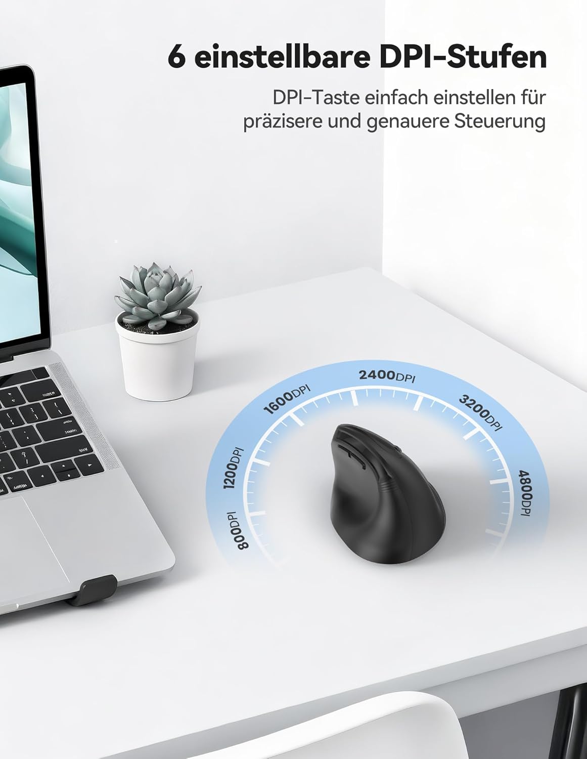 Detalle 2 de TECKNET Ergonomische vertikale Maus Bluetooth – kompakte Lösung für Rechtsanwender mit bis zu 4800 DPI